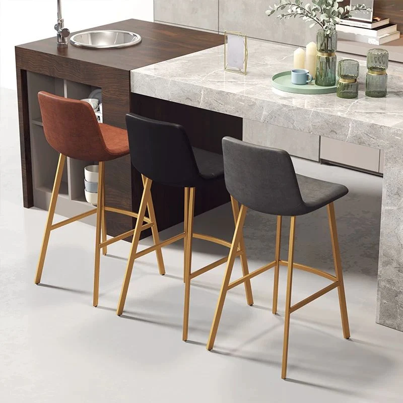 Sgabello da bar Glam Iron da 30 pollici Sgabello alto per interni con schienale basso invecchiato e sedile pelle Clearhalo