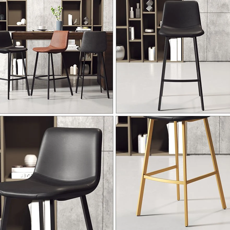 Sgabello da bar Glam Iron da 30 pollici Sgabello alto per interni con schienale basso invecchiato e sedile pelle Clearhalo