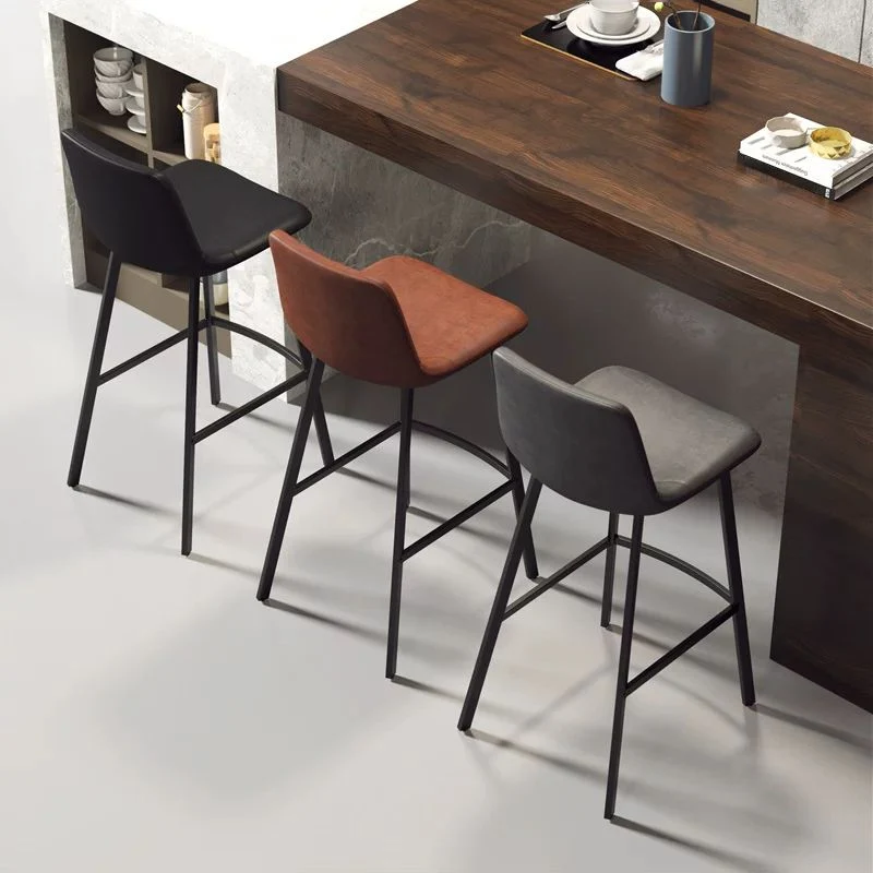 Sgabello da bar Glam Iron da 30 pollici Sgabello alto per interni con schienale basso invecchiato e sedile pelle Clearhalo