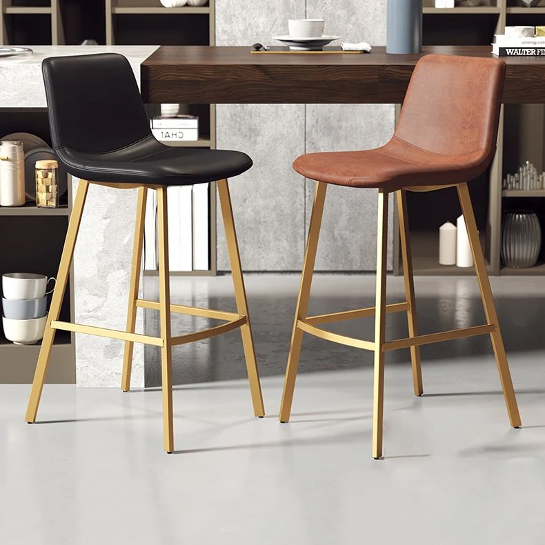 Sgabello da bar Glam Iron da 30 pollici Sgabello alto per interni con schienale basso invecchiato e sedile pelle Clearhalo