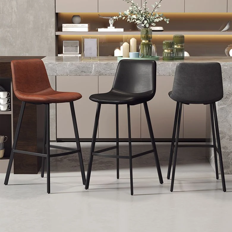 Sgabello da bar Glam Iron da 30 pollici Sgabello alto per interni con schienale basso invecchiato e sedile pelle Clearhalo