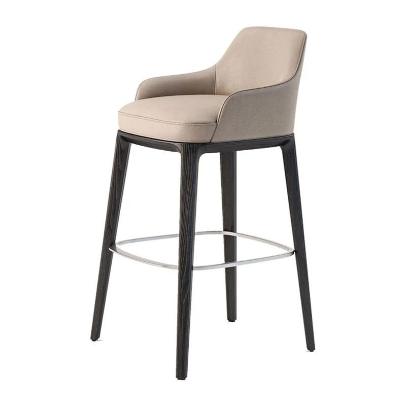 Sgabello da bar imbottito ecopelle con gambe legno massello per la casa Clearhalo