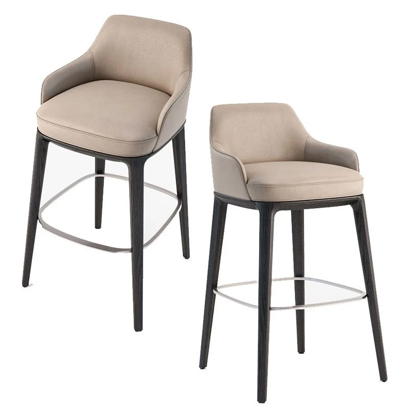 Sgabello da bar imbottito ecopelle con gambe legno massello per la casa Clearhalo