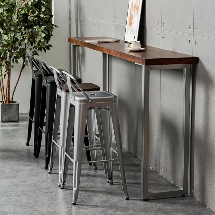 Sgabello da bar industriale con piano legno Sgabello da bar 4 gambe ferro per interni Clearhalo