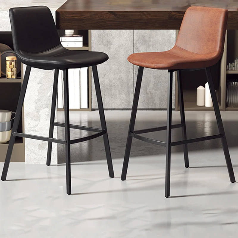 Sgabello da bar industriale con poggiapiedi, sgabello da bancone ecopelle senza braccioli Clearhalo