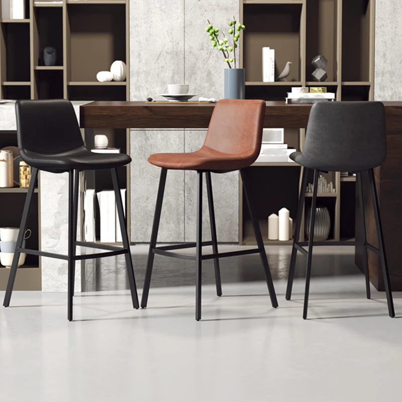 Sgabello da bar industriale con poggiapiedi, sgabello da bancone ecopelle senza braccioli Clearhalo