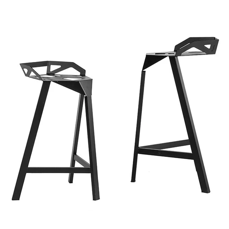 Sgabello da bar industriale con schienale basso Sgabello da bancone metallo nero Clearhalo