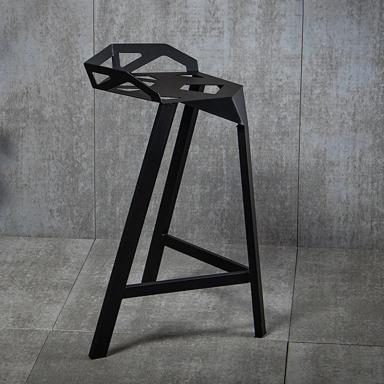 Sgabello da bar industriale con schienale basso Sgabello da bancone metallo nero Clearhalo