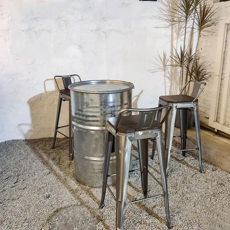 Sgabello da bar industriale ferro con schienale basso 29,5" H Sgabello alto per interni con seduta quadrata Clearhalo