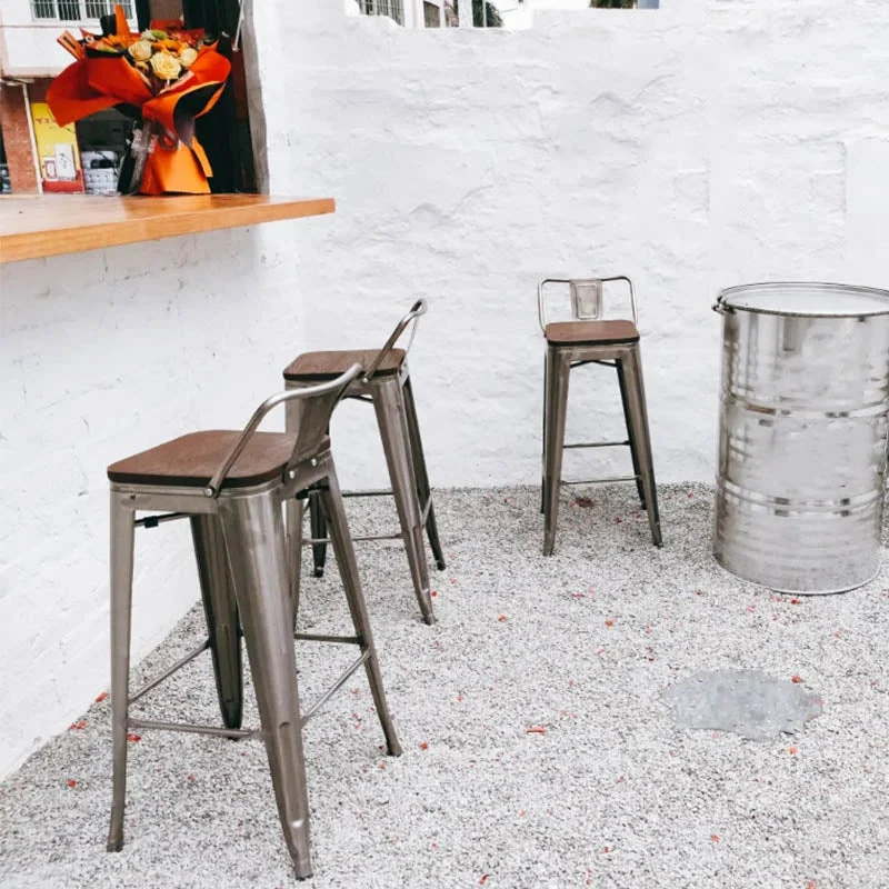 Sgabello da bar industriale ferro con schienale basso 29,5" H Sgabello alto per interni con seduta quadrata Clearhalo