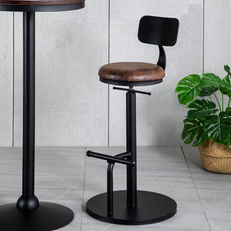 Sgabello da bar industriale metallo con schienale basso legno con finitura opaca Clearhalo