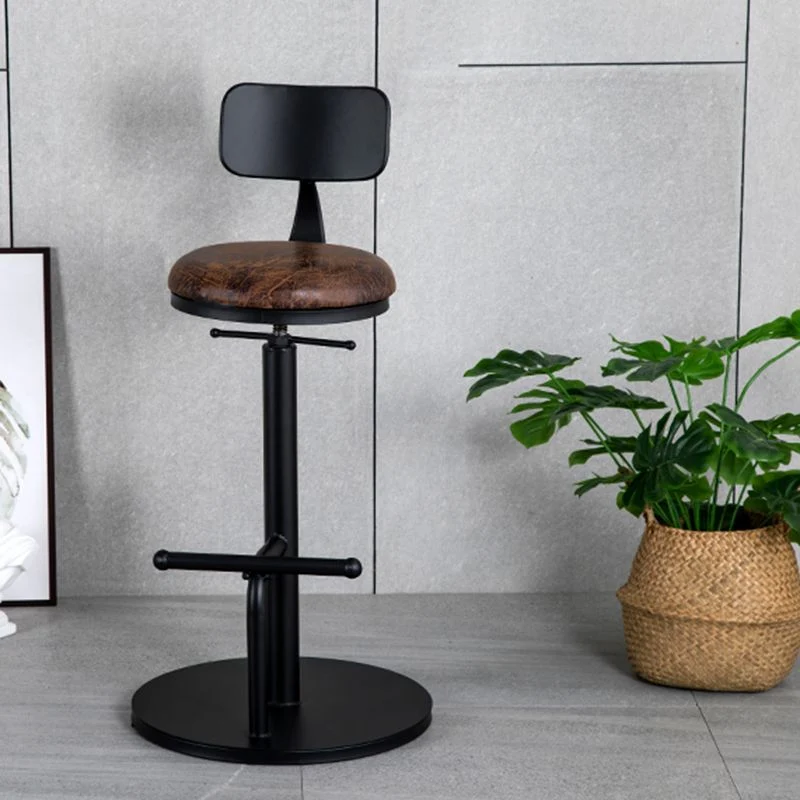 Sgabello da bar industriale metallo con schienale basso legno con finitura opaca Clearhalo