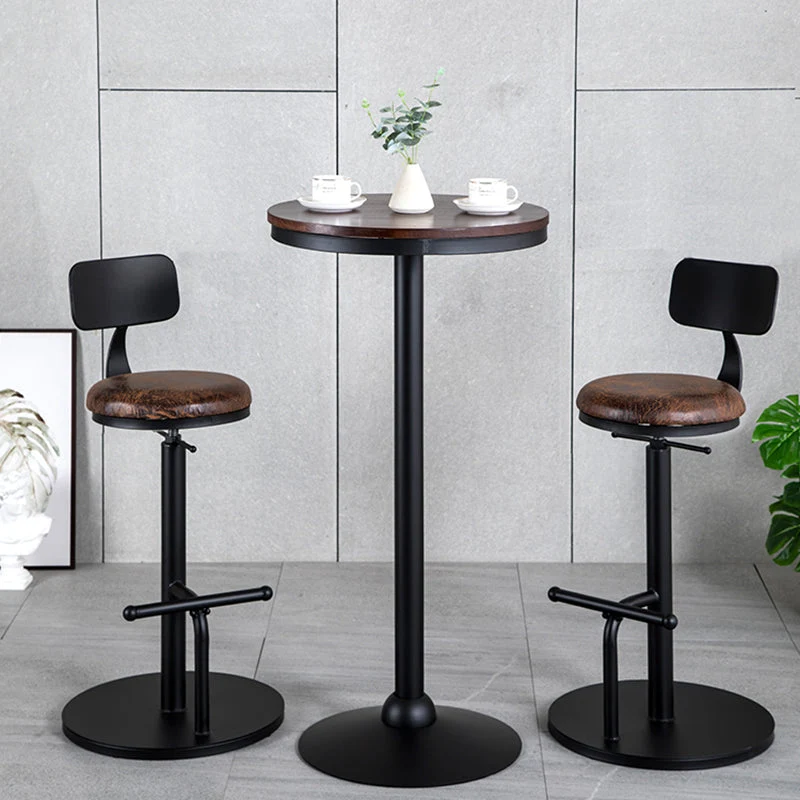 Sgabello da bar industriale metallo con schienale basso legno con finitura opaca Clearhalo