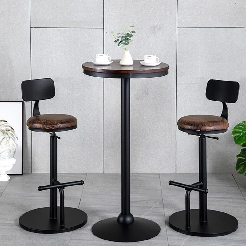 Sgabello da bar industriale metallo con schienale basso legno con finitura opaca Clearhalo