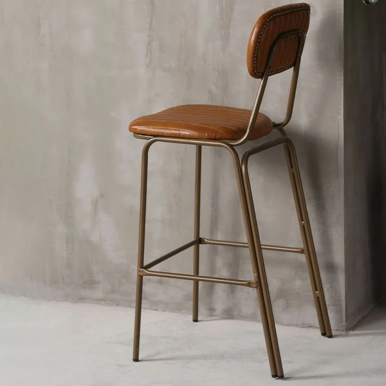 Sgabello da bar industriale metallo, poggiapiedi ecopelle, con schienale basso, con 4 gambe Clearhalo