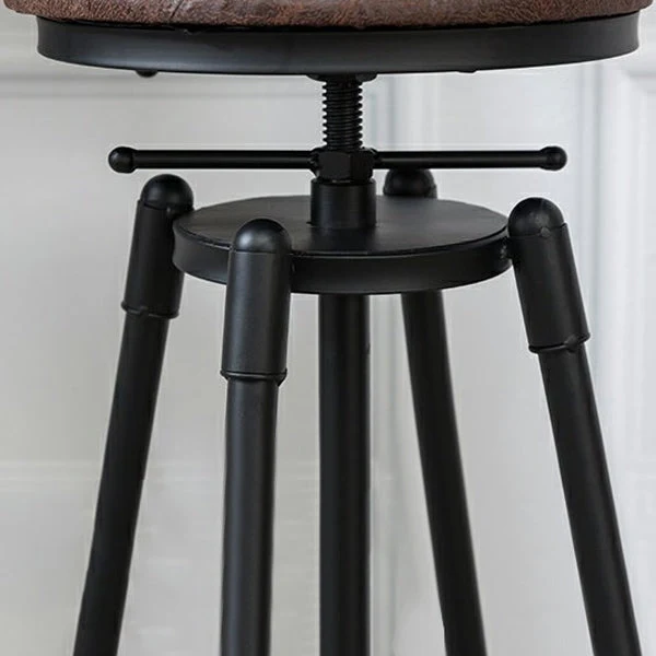Sgabello da bar industriale metallo, poggiapiedi legno, con schienale basso, regolabile, con girevole Clearhalo