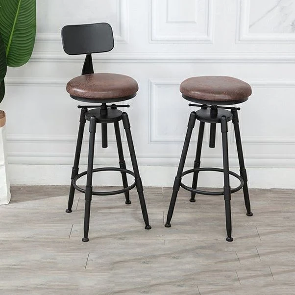 Sgabello da bar industriale metallo, poggiapiedi legno, con schienale basso, regolabile, con girevole Clearhalo