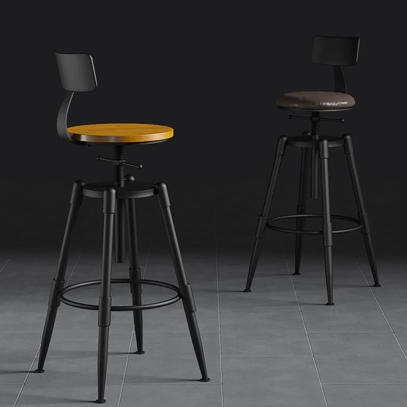 Sgabello da bar metallo regolabile altezza. Seduta rotonda contemporanea nero Clearhalo