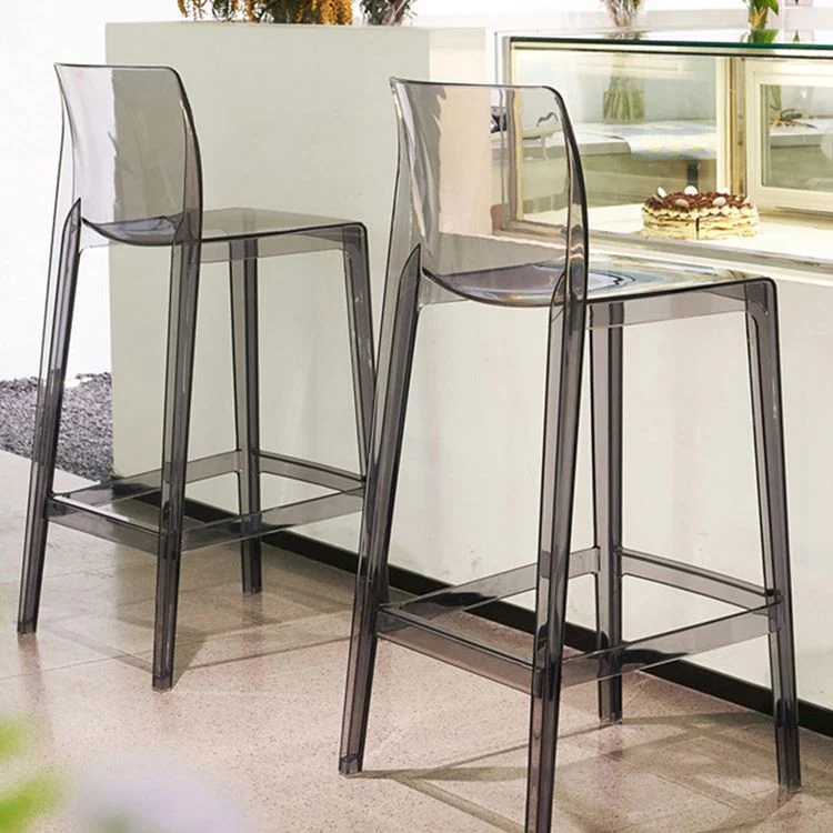 Sgabello da bar moderno acrilico con schienale basso senza braccioli e poggiapiedi Clearhalo