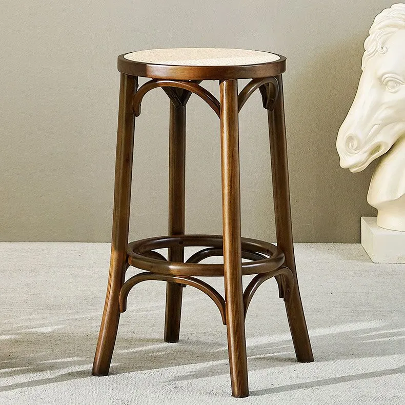 Sgabello da bar moderno con poggiapiedi rotondo Sgabello da bar rattan legno massello Clearhalo