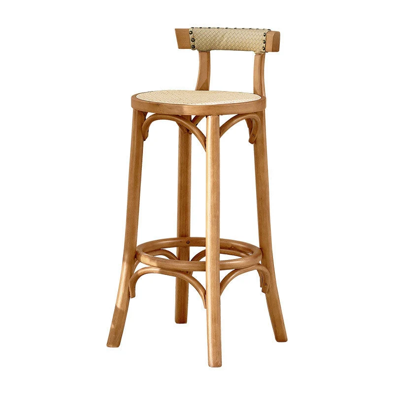 Sgabello da bar moderno con poggiapiedi rotondo Sgabello da bar rattan legno massello Clearhalo