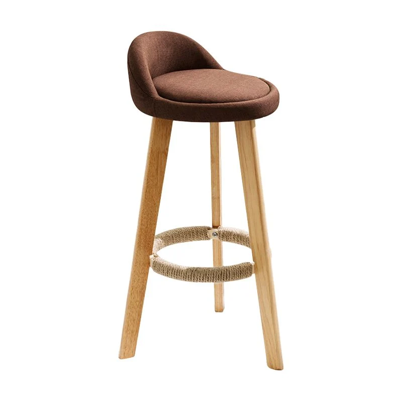 Sgabello da bar moderno con poggiapiedi tessuto Sgabello da bancone rotondo con schienale basso per interni con gambe legn...