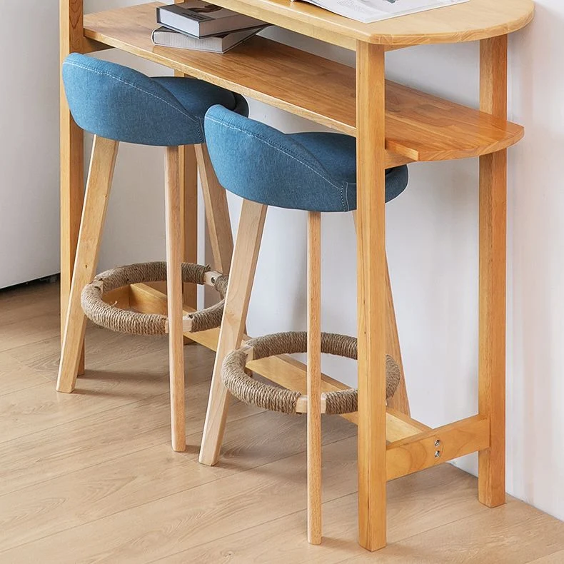 Sgabello da bar moderno con poggiapiedi tessuto Sgabello da bancone rotondo con schienale basso per interni con gambe legn...