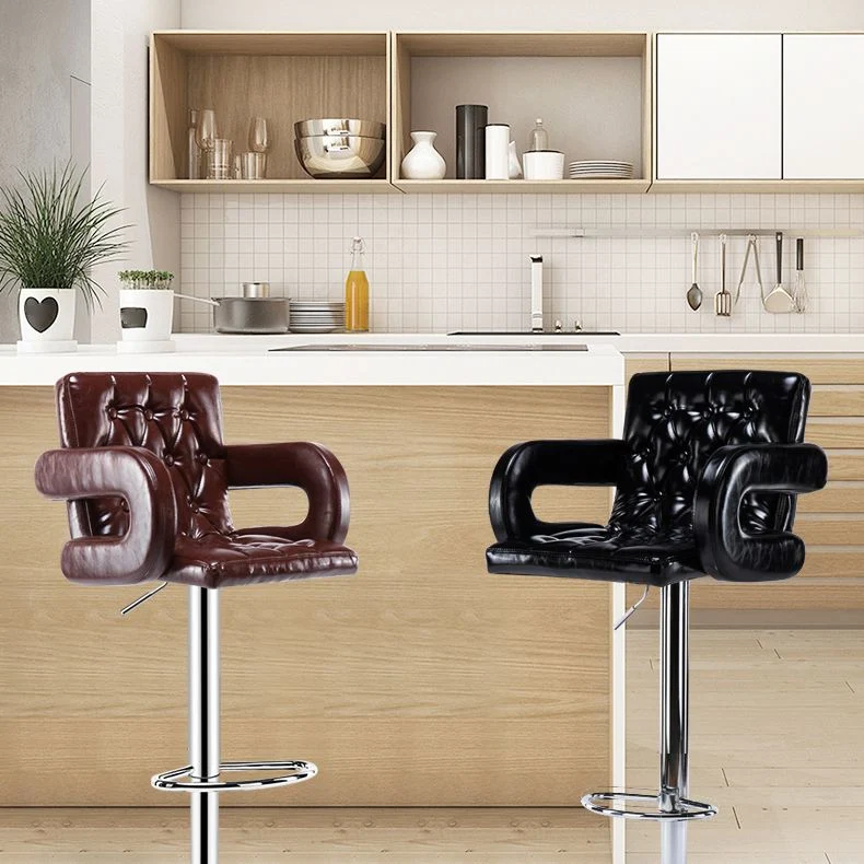 Sgabello da bar moderno con rivestimento PU, schienale girevole regolabile, sedia da bancone Clearhalo