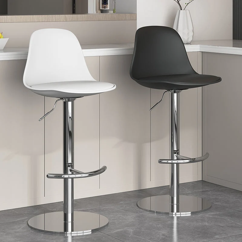 Sgabello da bar moderno con schienale basso, girevole e regolabile altezza, con base metallo Clearhalo
