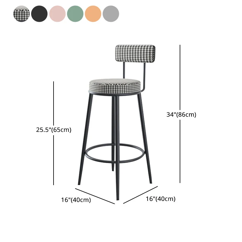 Sgabello da bar moderno con schienale senza braccioli, sgabello da bar da cucina ferro con cuscino velluto Clearhalo