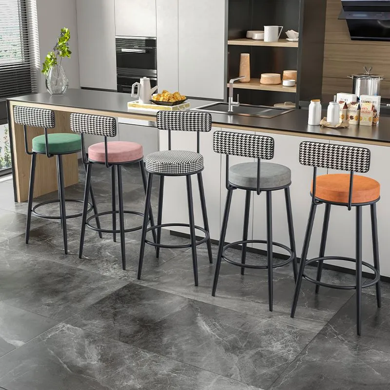 Sgabello da bar moderno con schienale senza braccioli, sgabello da bar da cucina ferro con cuscino velluto Clearhalo
