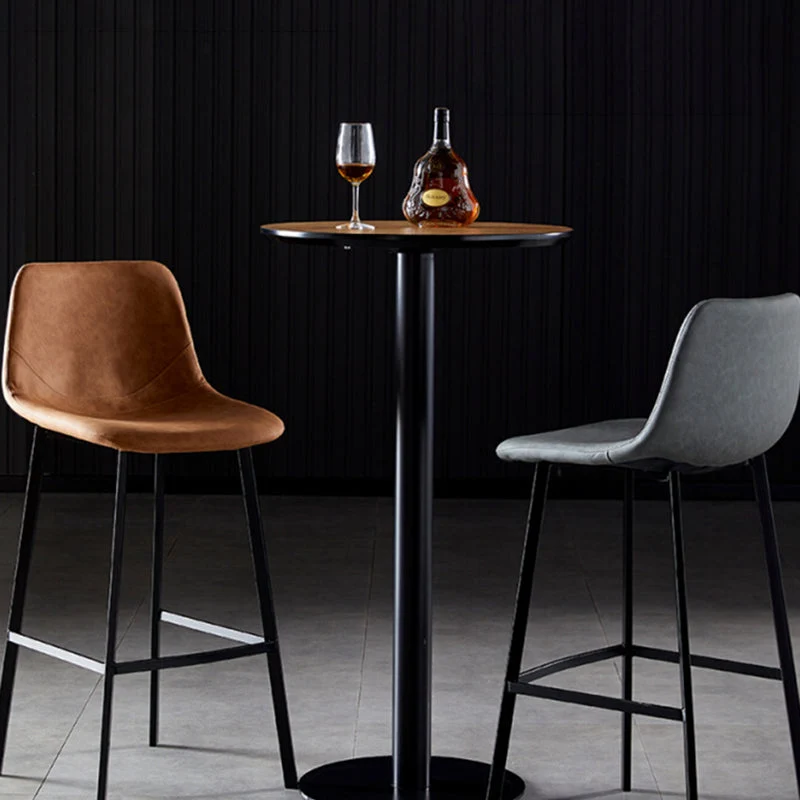 Sgabello da bar moderno con schienale senza braccioli, ferro, per uso domestico, con cuscino pelle Clearhalo