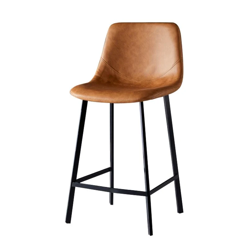 Sgabello da bar moderno con schienale senza braccioli, ferro, per uso domestico, con cuscino pelle Clearhalo