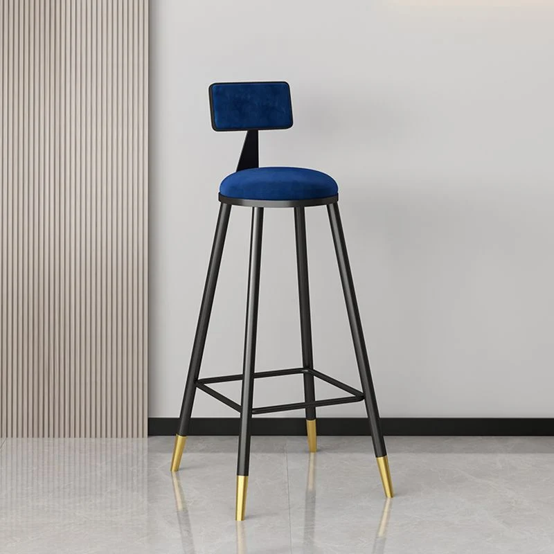 Sgabello da bar moderno con schienale senza braccioli Sgabello da bar Couture ferro con cuscino velluto e pedale Clearhalo