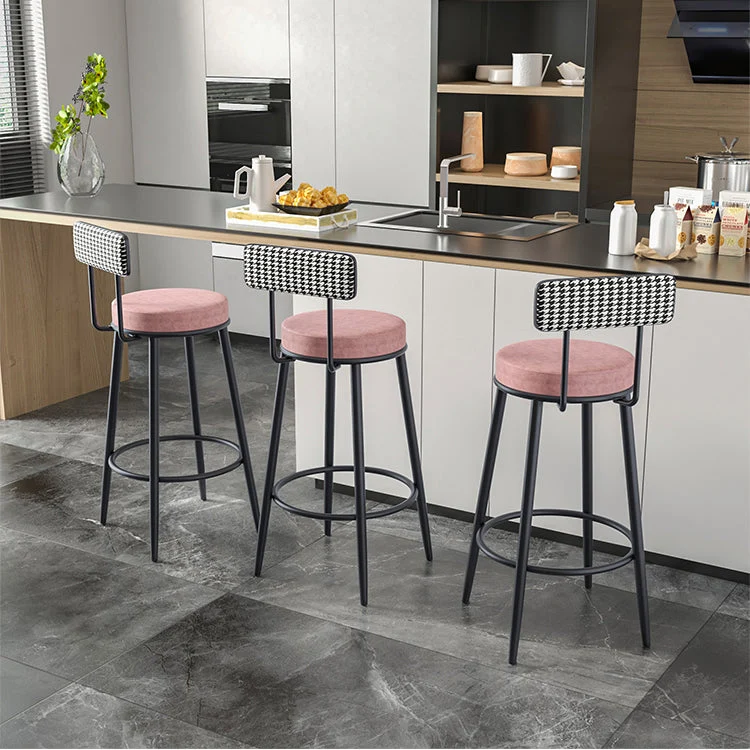 Sgabello da bar moderno con schienale senza braccioli, sgabello da bar da cucina ferro con cuscino velluto e pedale Clearhalo