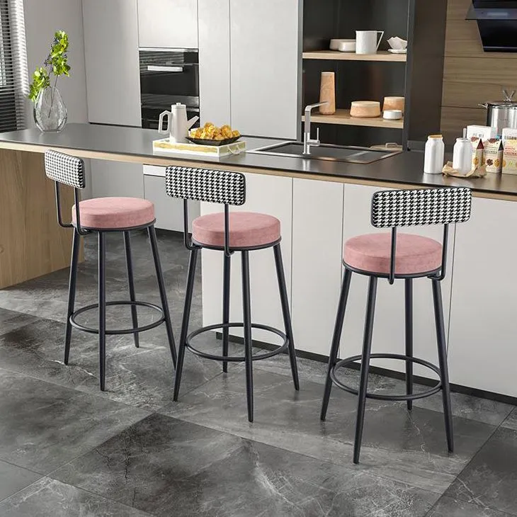 Sgabello da bar moderno con schienale senza braccioli, ferro, con pedale e cuscino Clearhalo