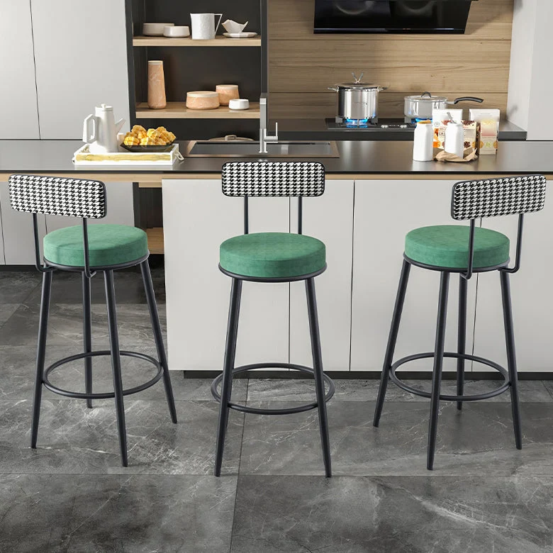 Sgabello da bar moderno con schienale senza braccioli, ferro, con pedale e cuscino Clearhalo