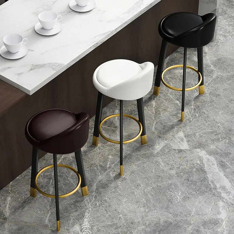 Sgabello da bar moderno con schienale senza braccioli, acciaio, con cuscino e pedale Clearhalo
