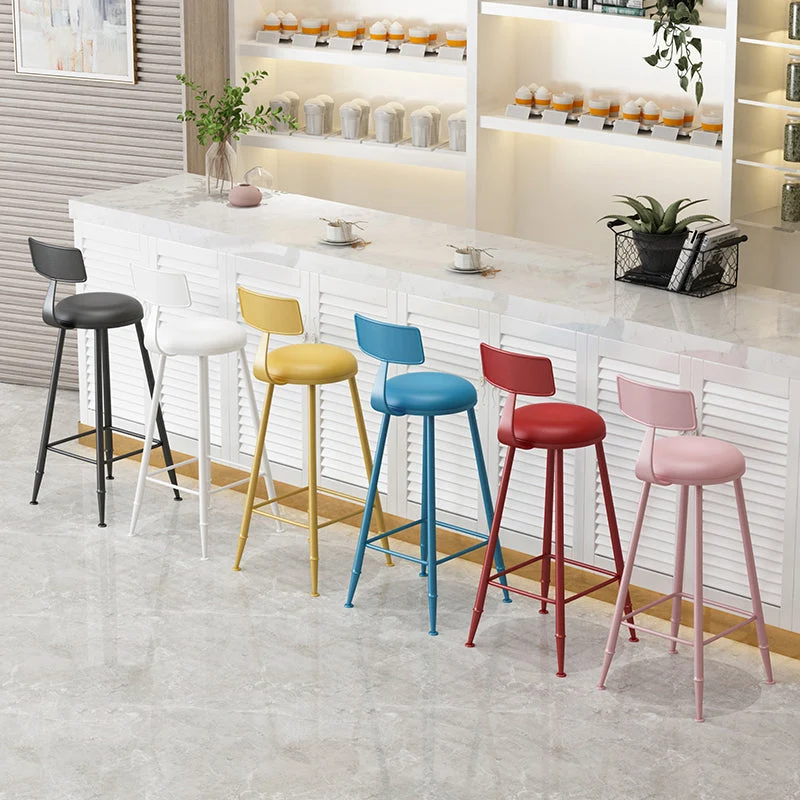 Sgabello da bar moderno ferro con schienale rotondo pelle per caffetteria Clearhalo