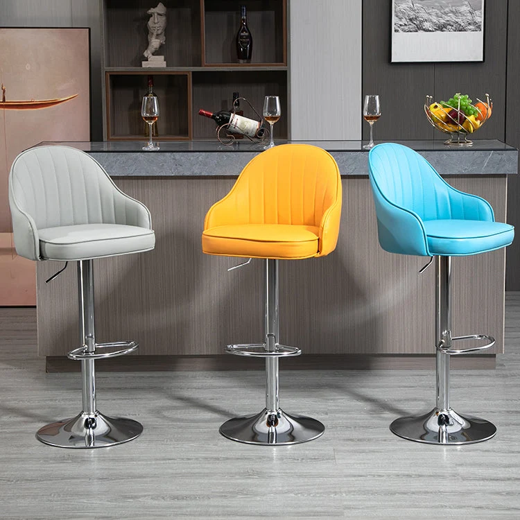Sgabello da bar moderno girevole sollevabile acciaio per uso domestico con cuscino Clearhalo