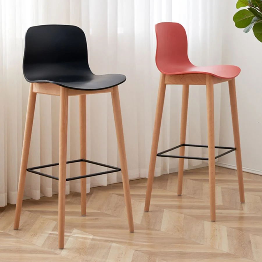 Sgabello da bar moderno legno Sgabello alto per interni semplice con schienale basso e sedile plastica Clearhalo