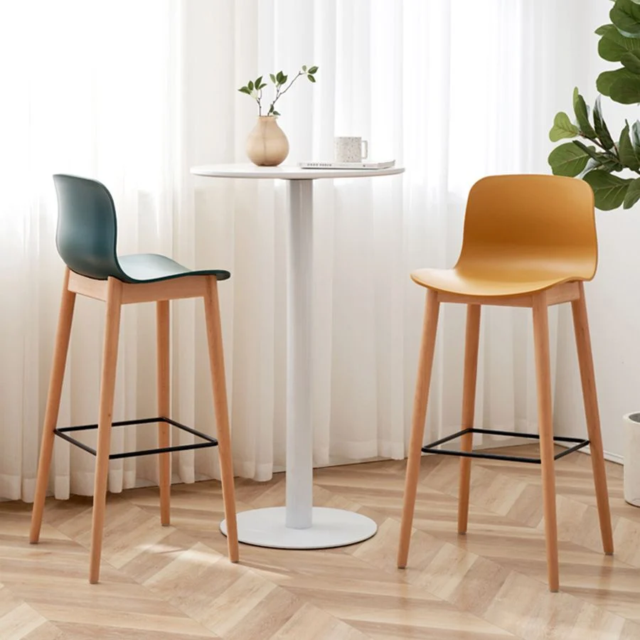 Sgabello da bar moderno legno Sgabello alto per interni semplice con schienale basso e sedile plastica Clearhalo