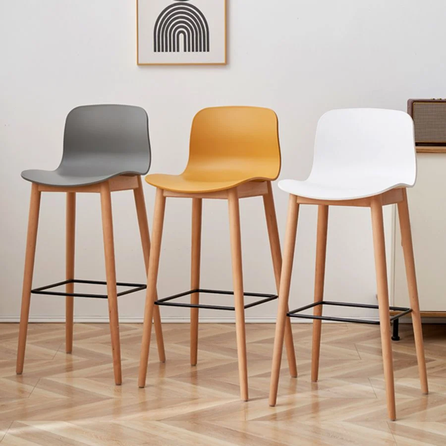 Sgabello da bar moderno legno Sgabello alto per interni semplice con schienale basso e sedile plastica Clearhalo