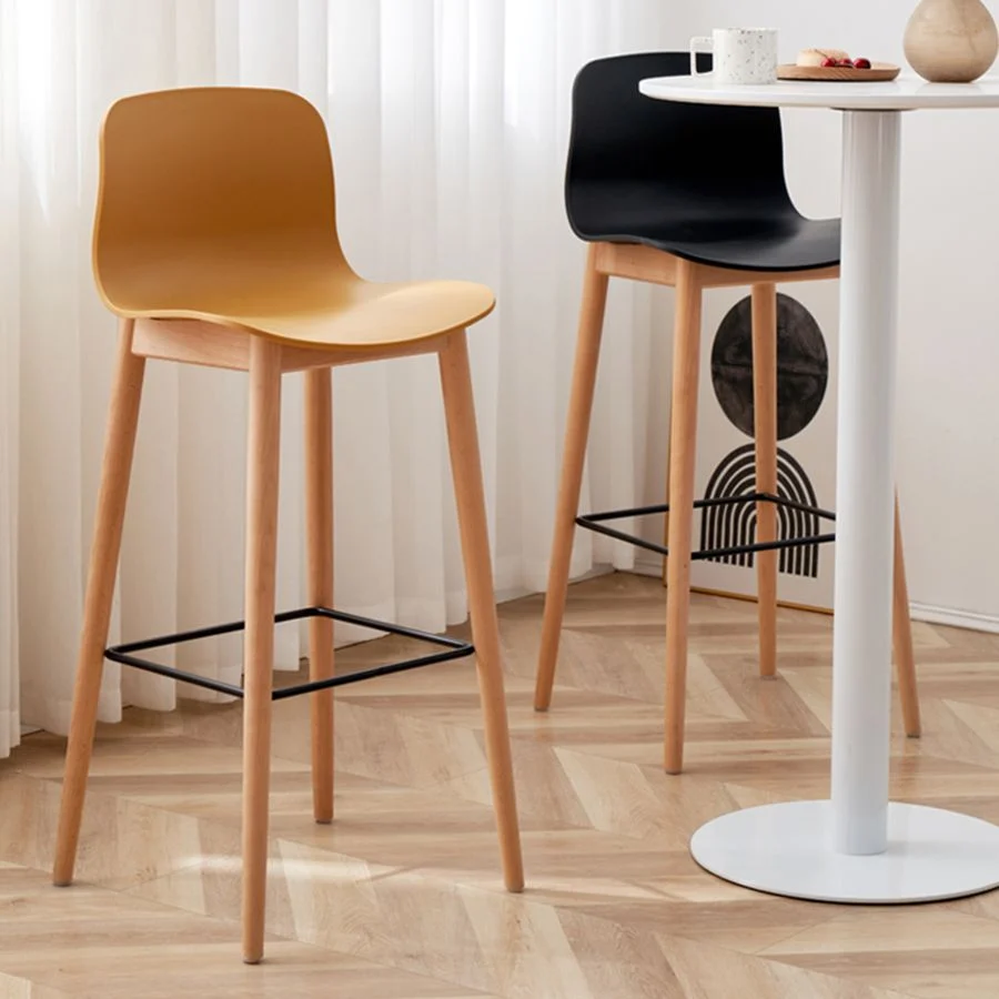 Sgabello da bar moderno legno Sgabello alto per interni semplice con schienale basso e sedile plastica Clearhalo