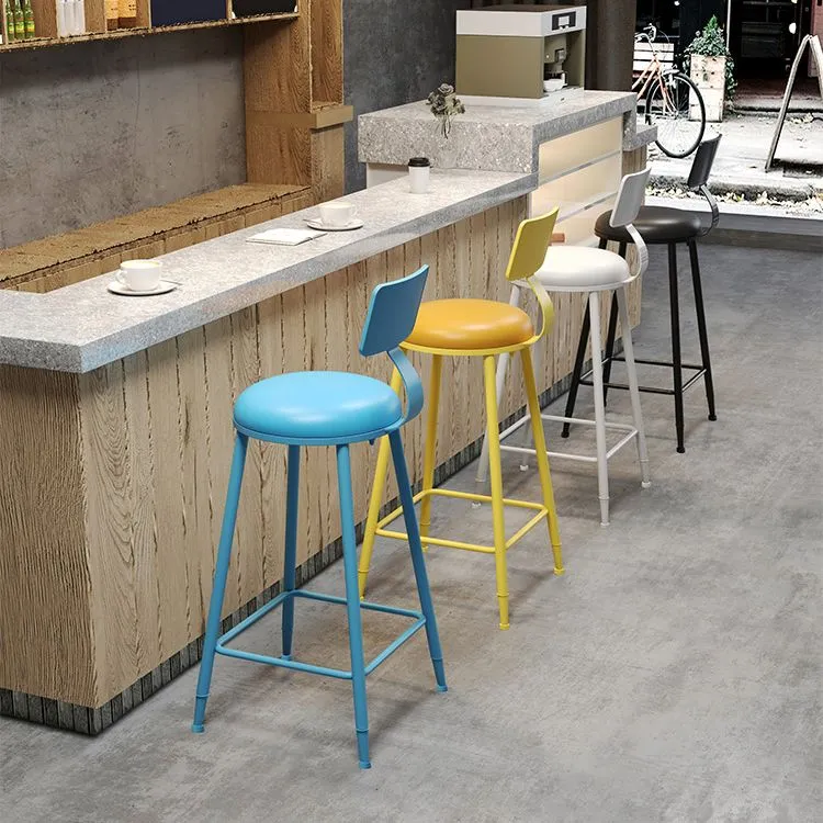 Sgabello da bar moderno pelle PU Sgabello da bar con seduta rotonda e gambe metallo Clearhalo