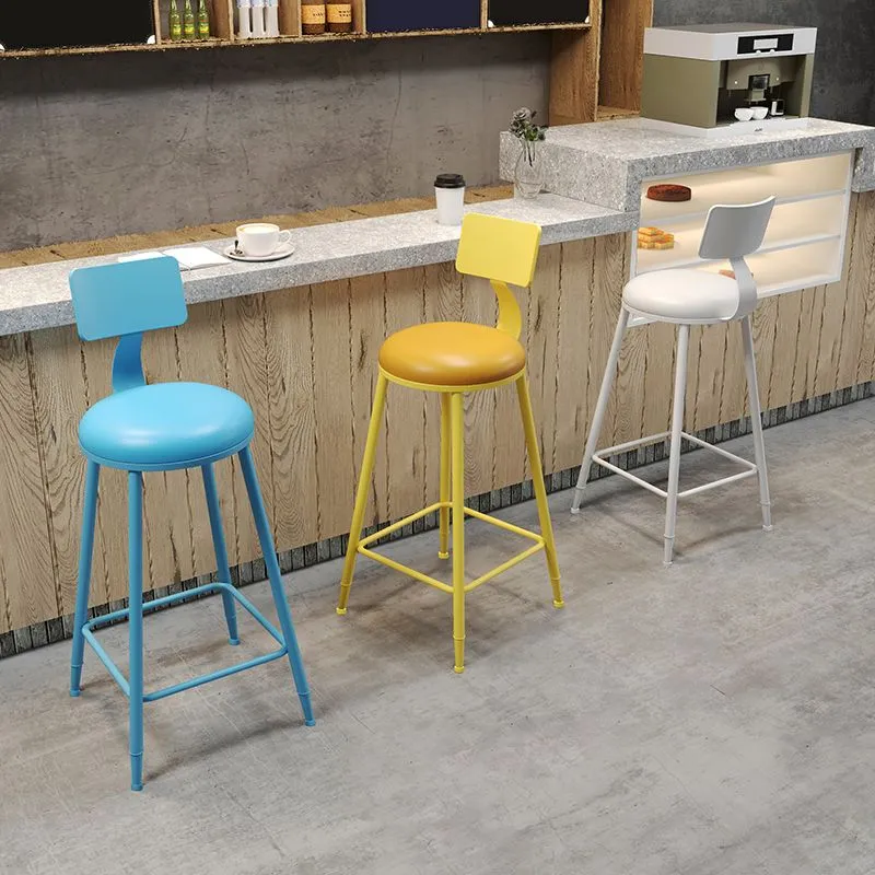 Sgabello da bar moderno pelle PU Sgabello da bar con seduta rotonda e gambe metallo Clearhalo