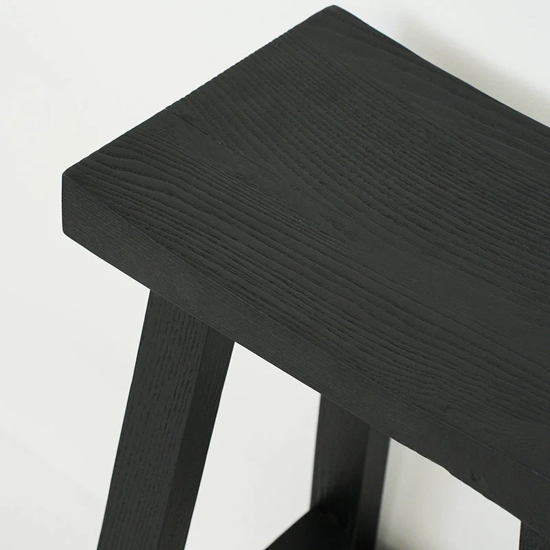 Sgabello da bar moderno senza braccioli legno massello di frassino nero con poggiapiedi Clearhalo