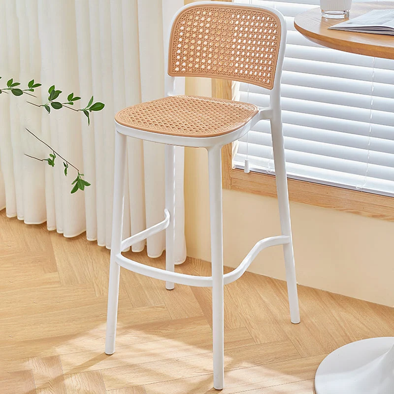 Sgabello da bar moderno senza braccioli plastica, seduta quadrata con struttura plastica bianca e nera Clearhalo