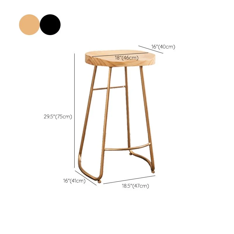 Sgabello da bar moderno senza schienale e senza braccioli, ferro, con seduta legno Clearhalo