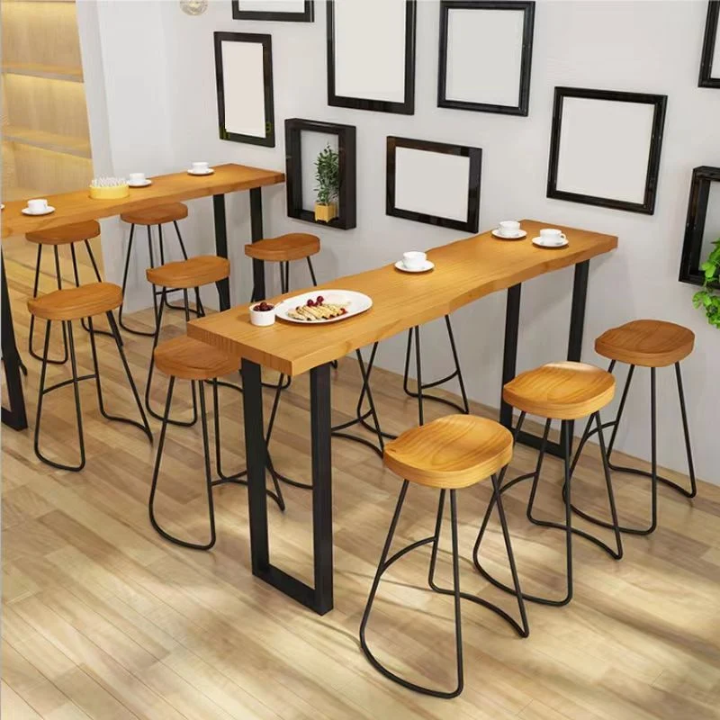Sgabello da bar moderno senza schienale e senza braccioli, ferro, con seduta legno Clearhalo